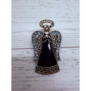Vintage OTC Angel‎ Pin Blue Enamel & Rhinestones Holiday Christmas Brooch